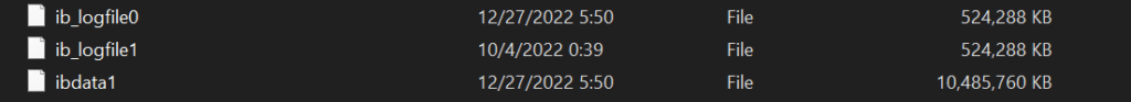Log files provided by MySQL