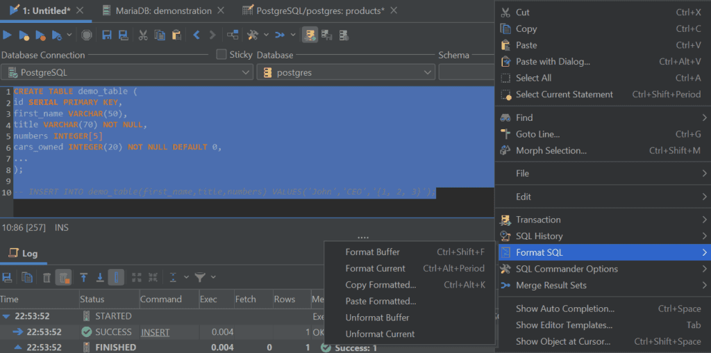 Formatting SQL queries with DbVisualizer