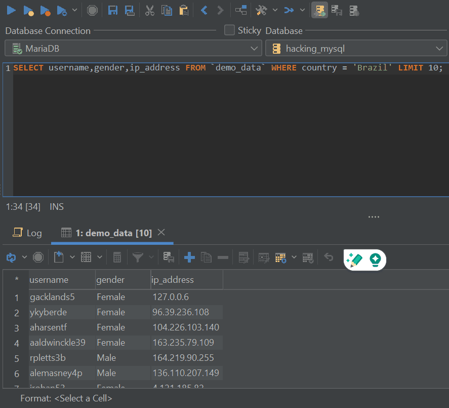 Selecting data with DbVisualizer