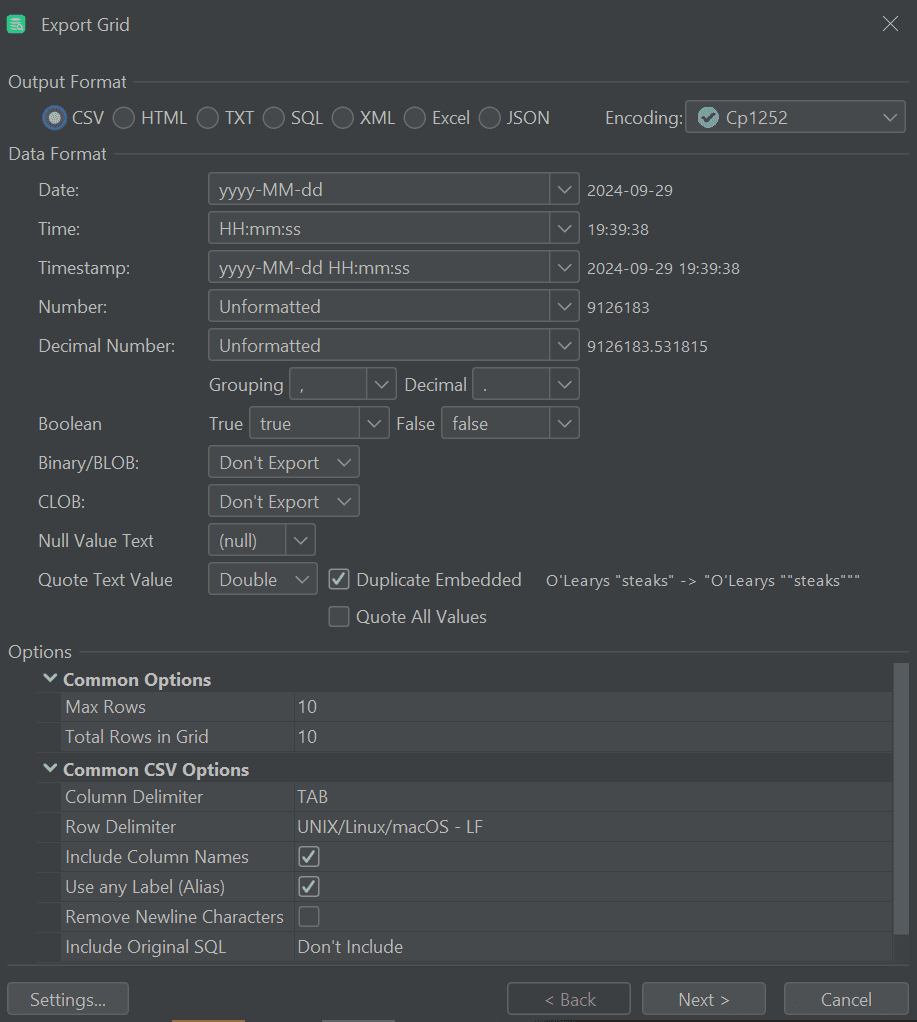Exporting Data in DbVisualizer