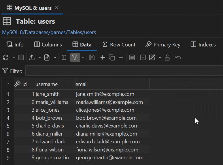 The in-line editing in action in Dbvisualizer